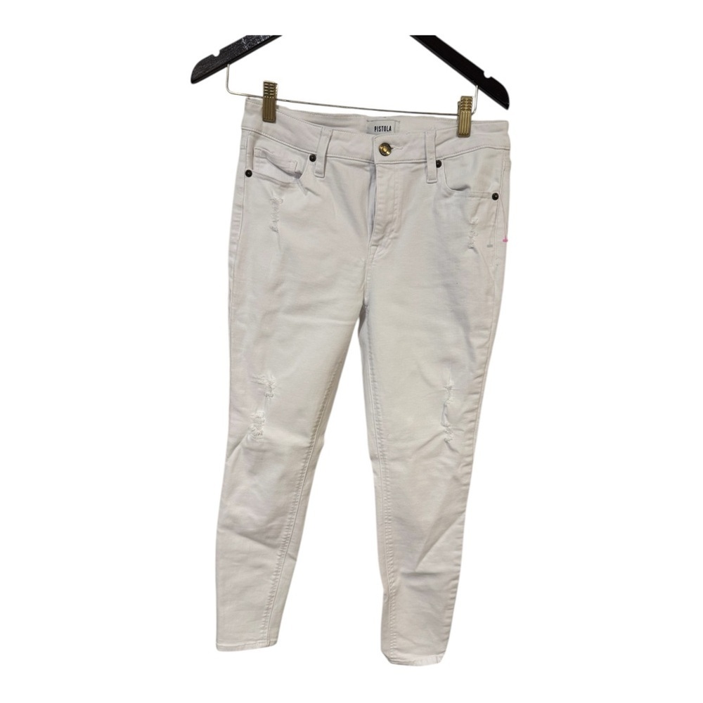 Pistola White Skinny Jeans Distressed Stretch Denim | Size 28
